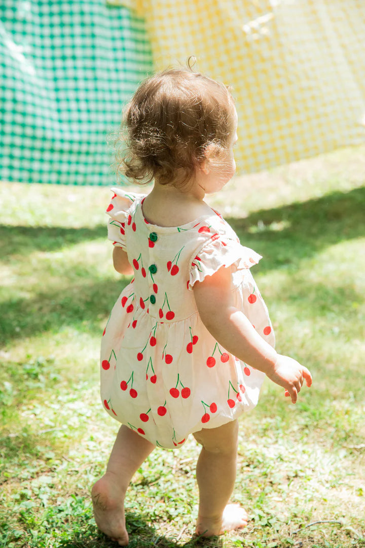 LINEN CHERRY FLUTTER BABY ROMPER-Pinksque-Pinksque