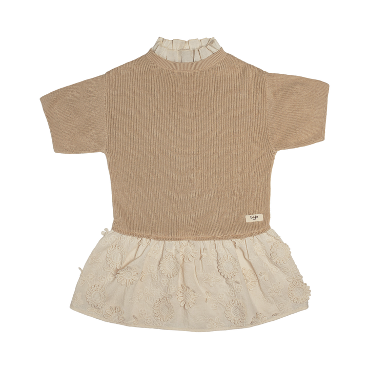 MESI KNIT DRESS W/ EMBROIDERY SKIRT-Sand