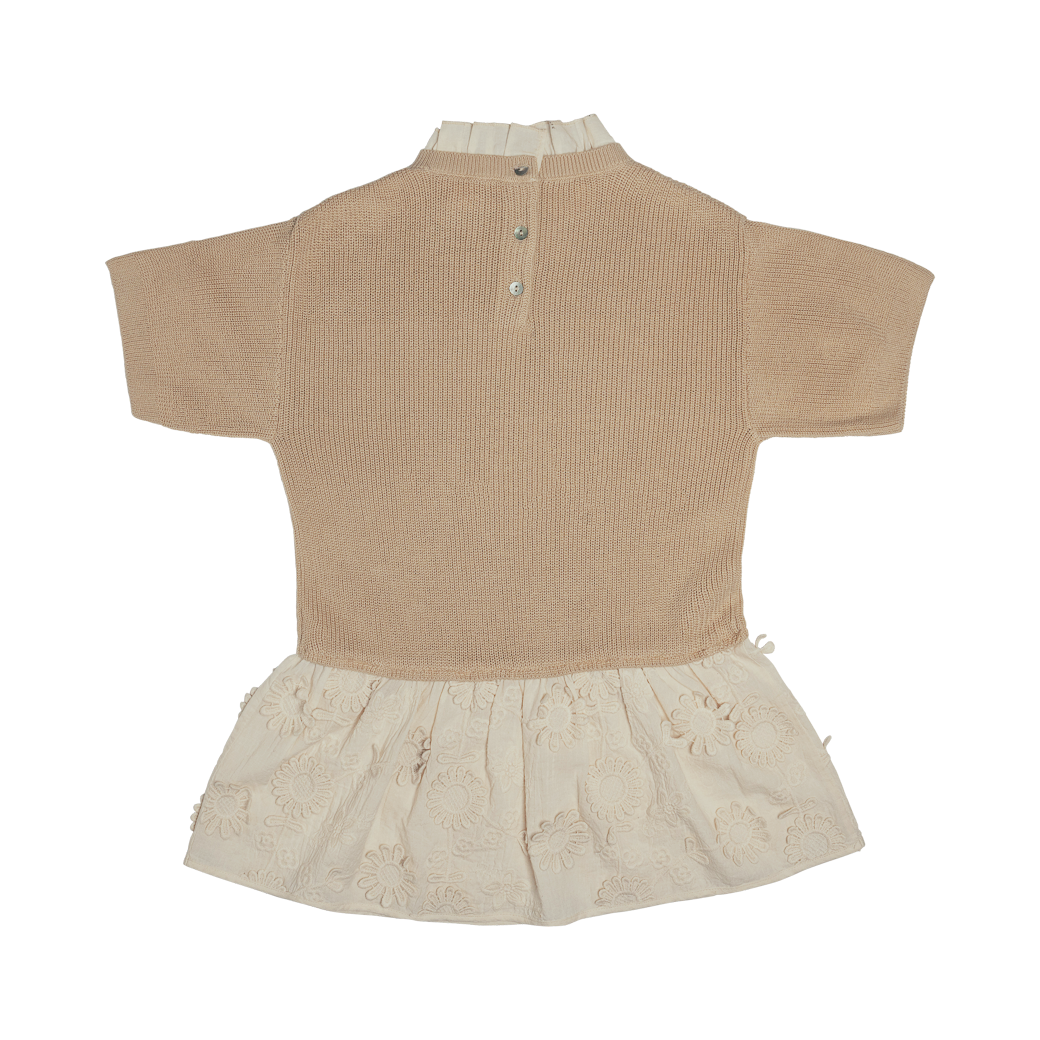 MESI KNIT DRESS W/ EMBROIDERY SKIRT-Sand