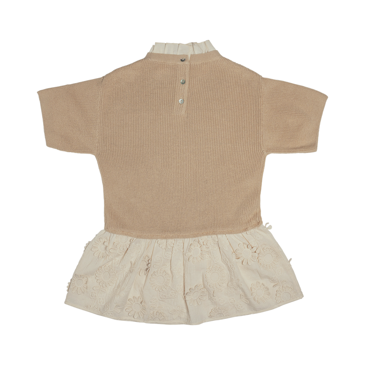 MESI KNIT DRESS W/ EMBROIDERY SKIRT-Sand