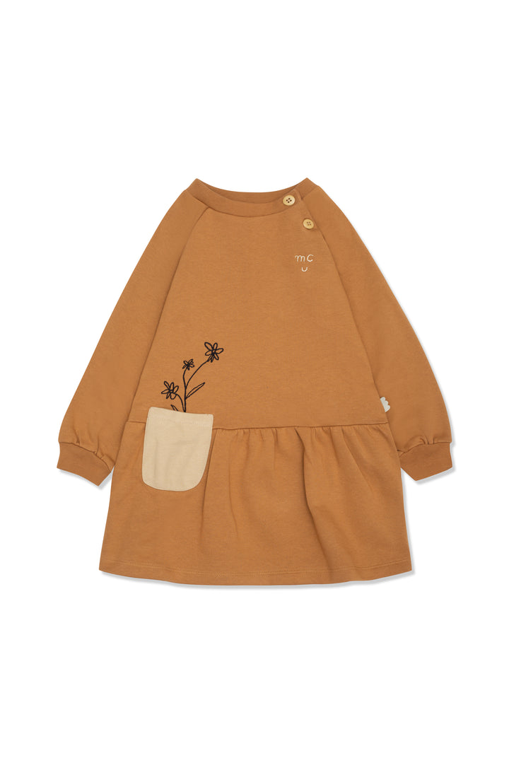 FLOWER BLOSSOM POCKET KID DRESS-Mud/Multi