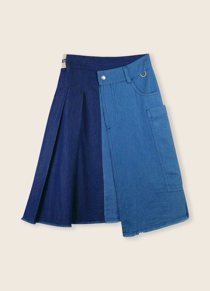 3LS25_3036-ASYMMETRIC SKIRT-Light Blue/Dark Blue/Chambray