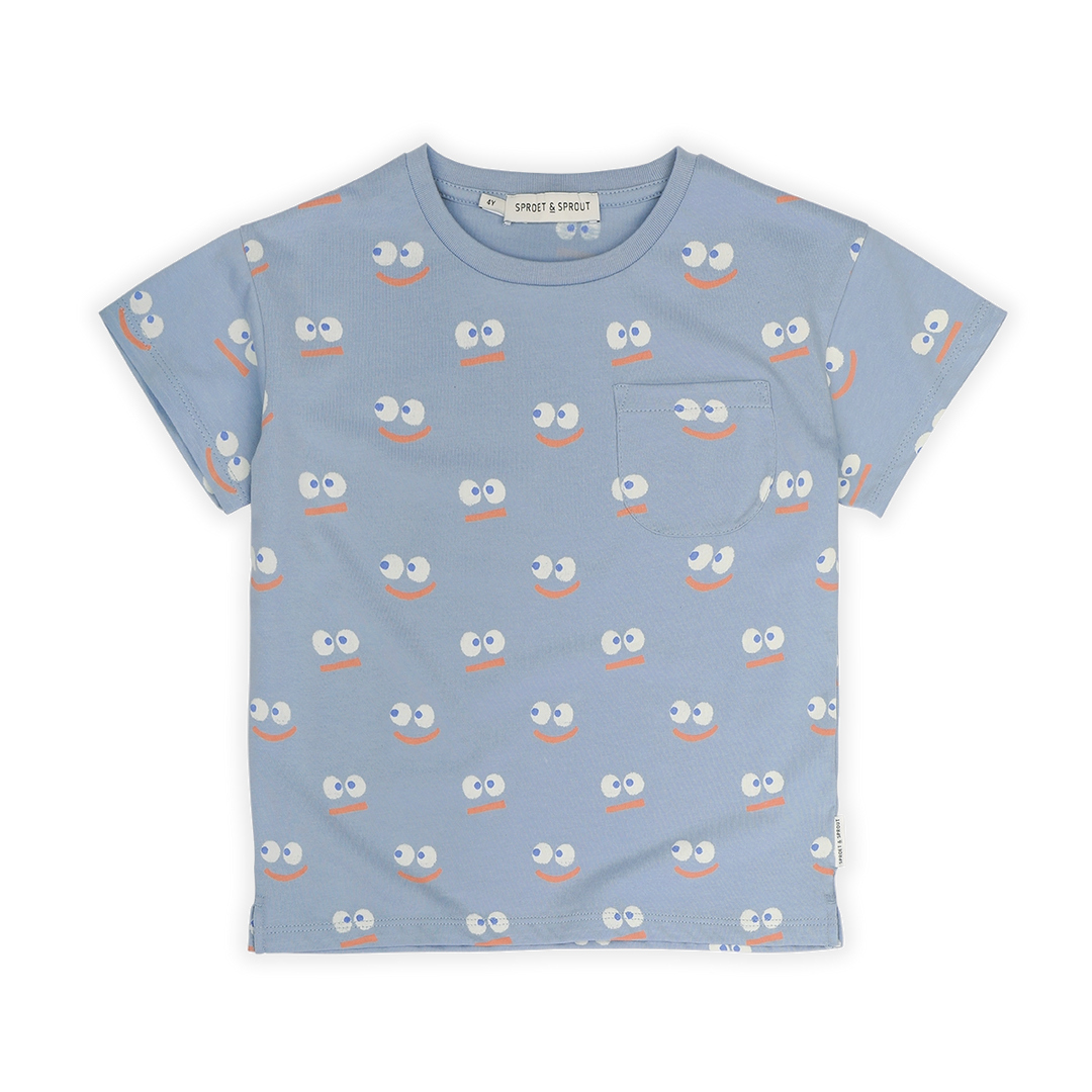 1648-T-SHIRT POCKET SMILEY PRINT-Misty blue