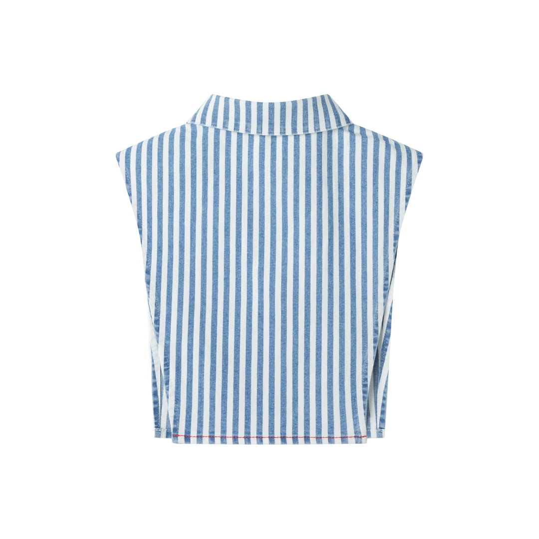 STRIPED BIB COLLAR-DENIM STRIPED