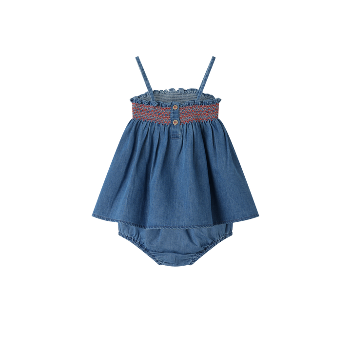 HIGH YOKE SMOCKED BLOOMER SET-DENIM