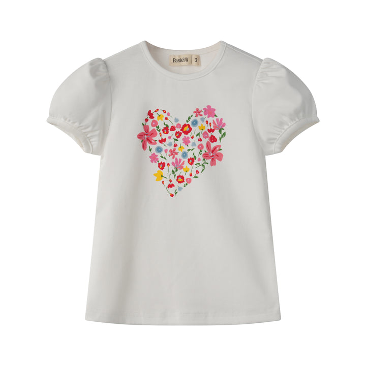 FLORAL HEART SHORT SLEEVE TEE-WHITE