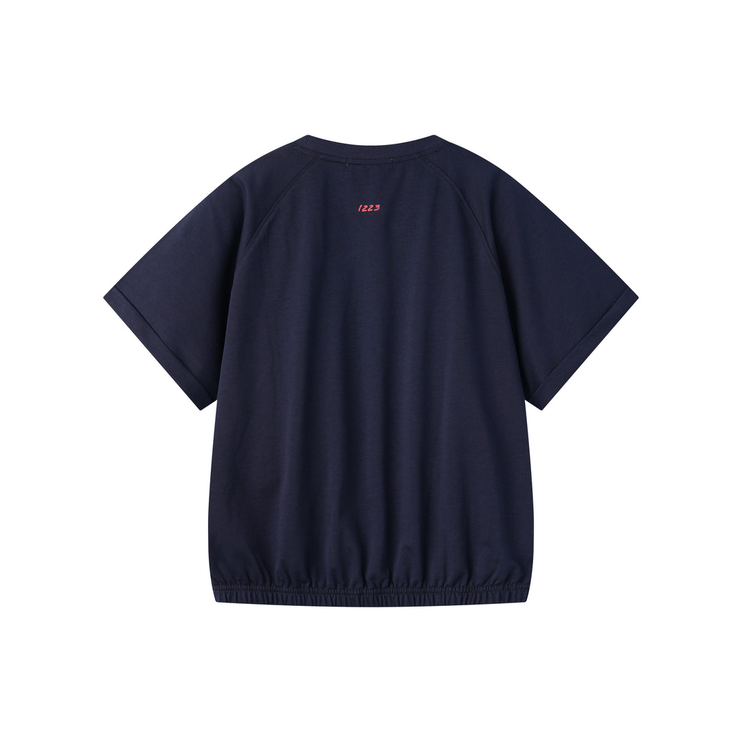 CAP SLEEVE SWEATSHIRT WITH FLOWERS-NAVY