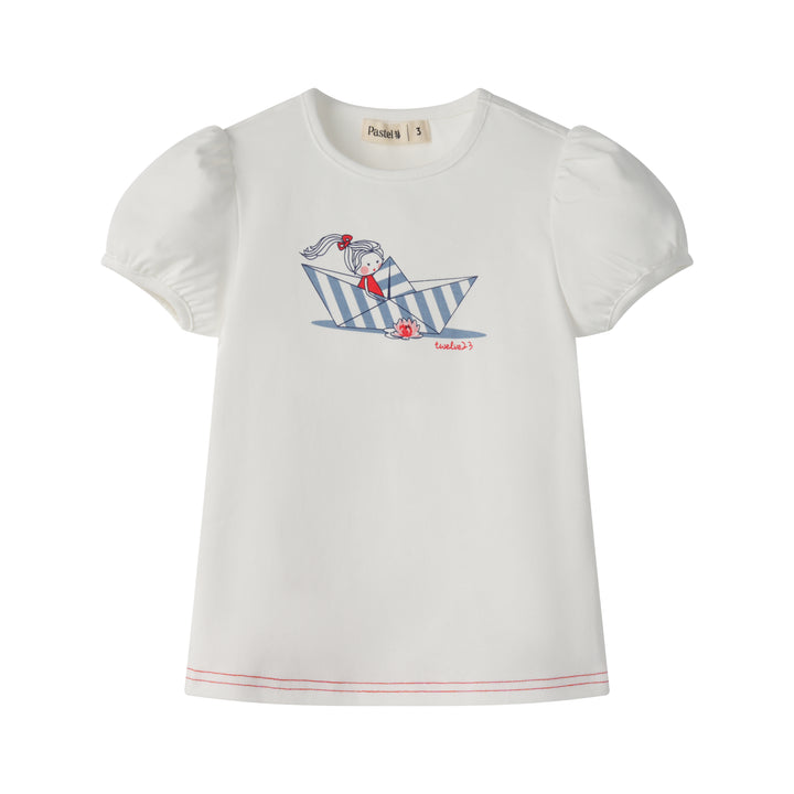 LITTLE GIRL SHORT SLEEVE SAILING TEE-WHITE