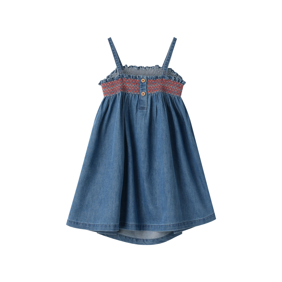 HIGH YOKE SMOCKED JUMPER-DENIM