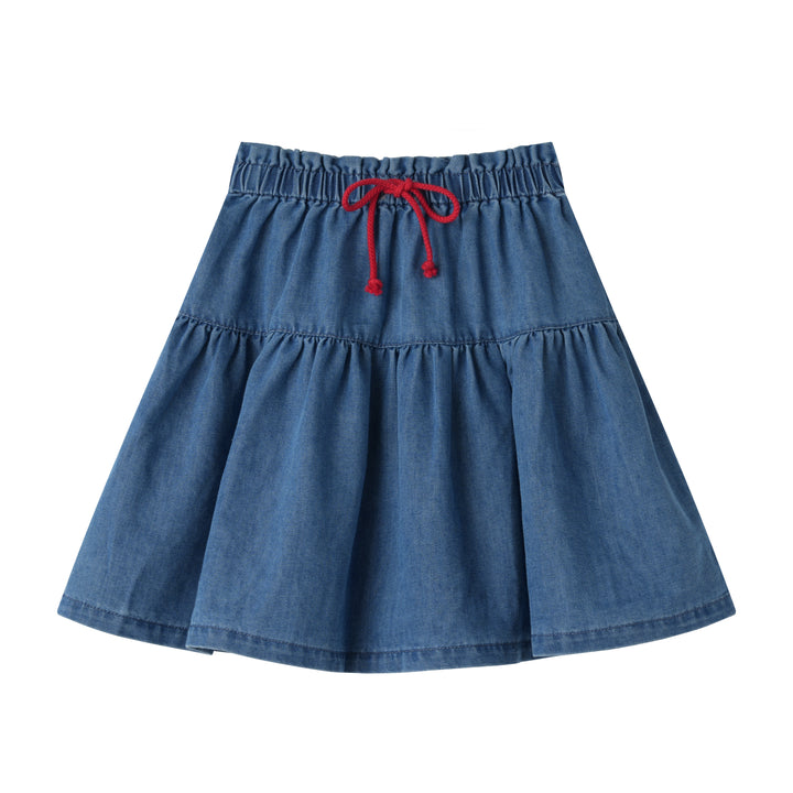 2 TIER SKIRT WITH TIE-DENIM