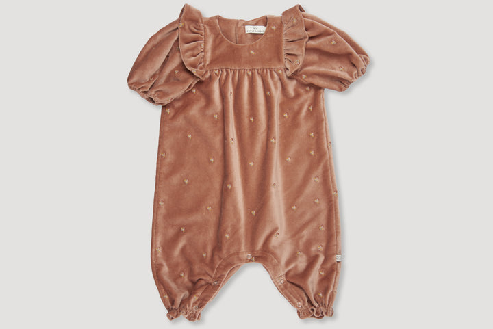 CLARA BABY ROMPER-VELVET Blush W/ Embroidey