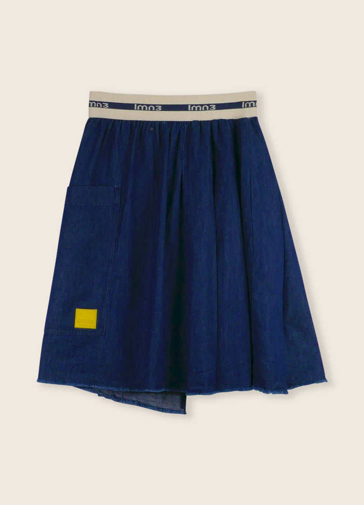 3LS25_3036-ASYMMETRIC SKIRT-Dark Blue/Chambray