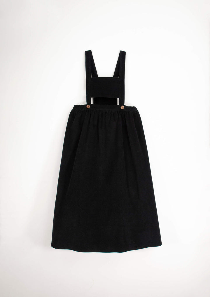 36.3-BLACK CORDUROY MIDI DRESS W/BIB