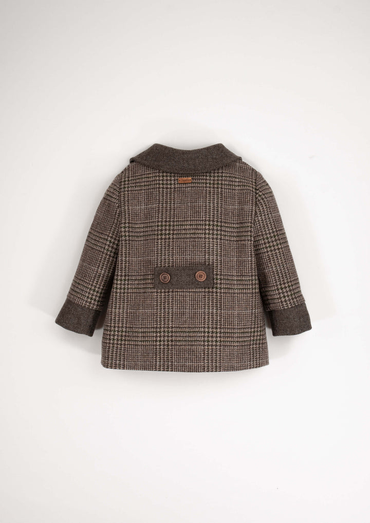 42.2-WOOLEN COAT W/COLLAR-BROWN PLAID