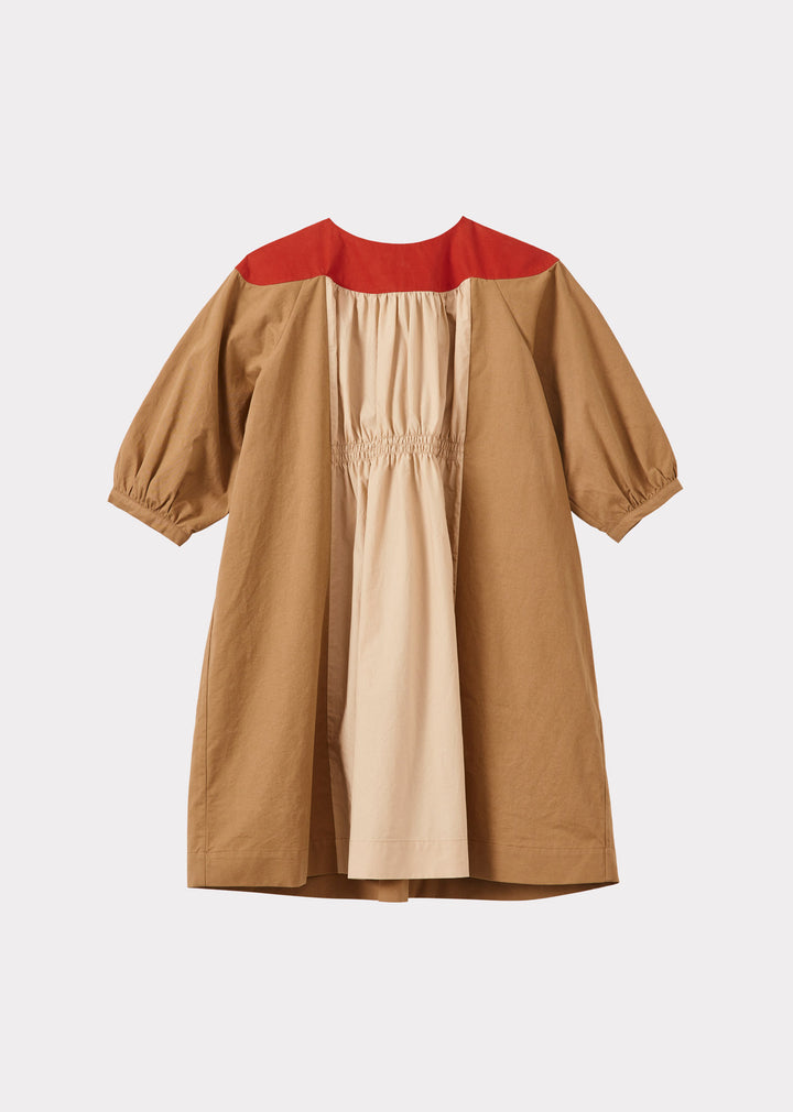 TAYLEN DRESS-COTTON TWILL CAMEL MULTI