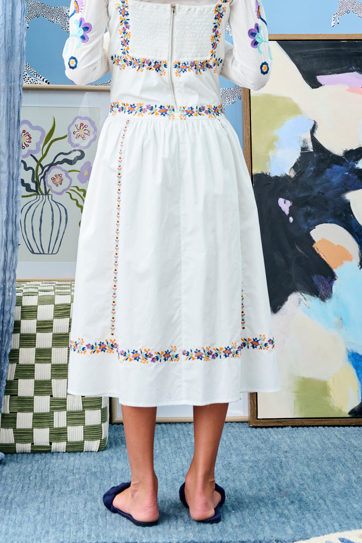 T-1000-LIGHT BLUE/WHITE/RED FLORAL DESIGN LINEN DRESS