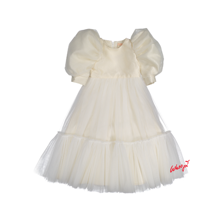 AW23-55-JACKIE DRESS(LONG)-Ivory Tulle