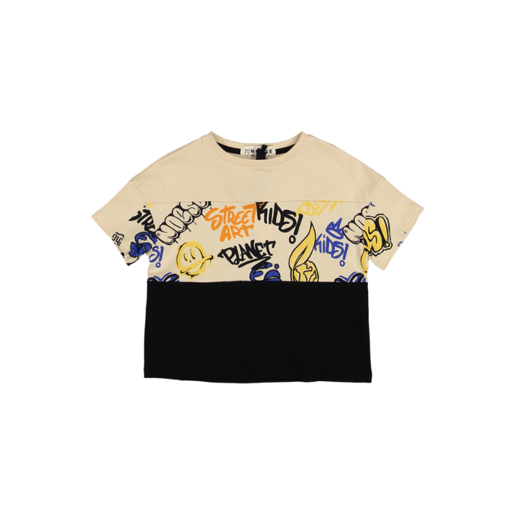 3305-GRAFITTI WALL T-SHIRT-Beige/Black