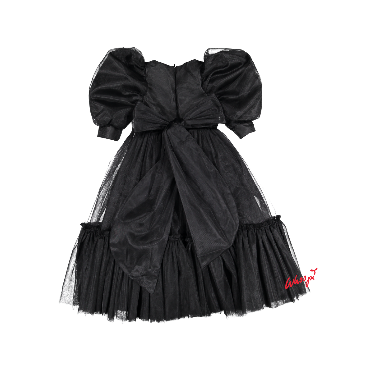 AW23-55/black-JACKIE DRESS(LONG)-Black Tulle