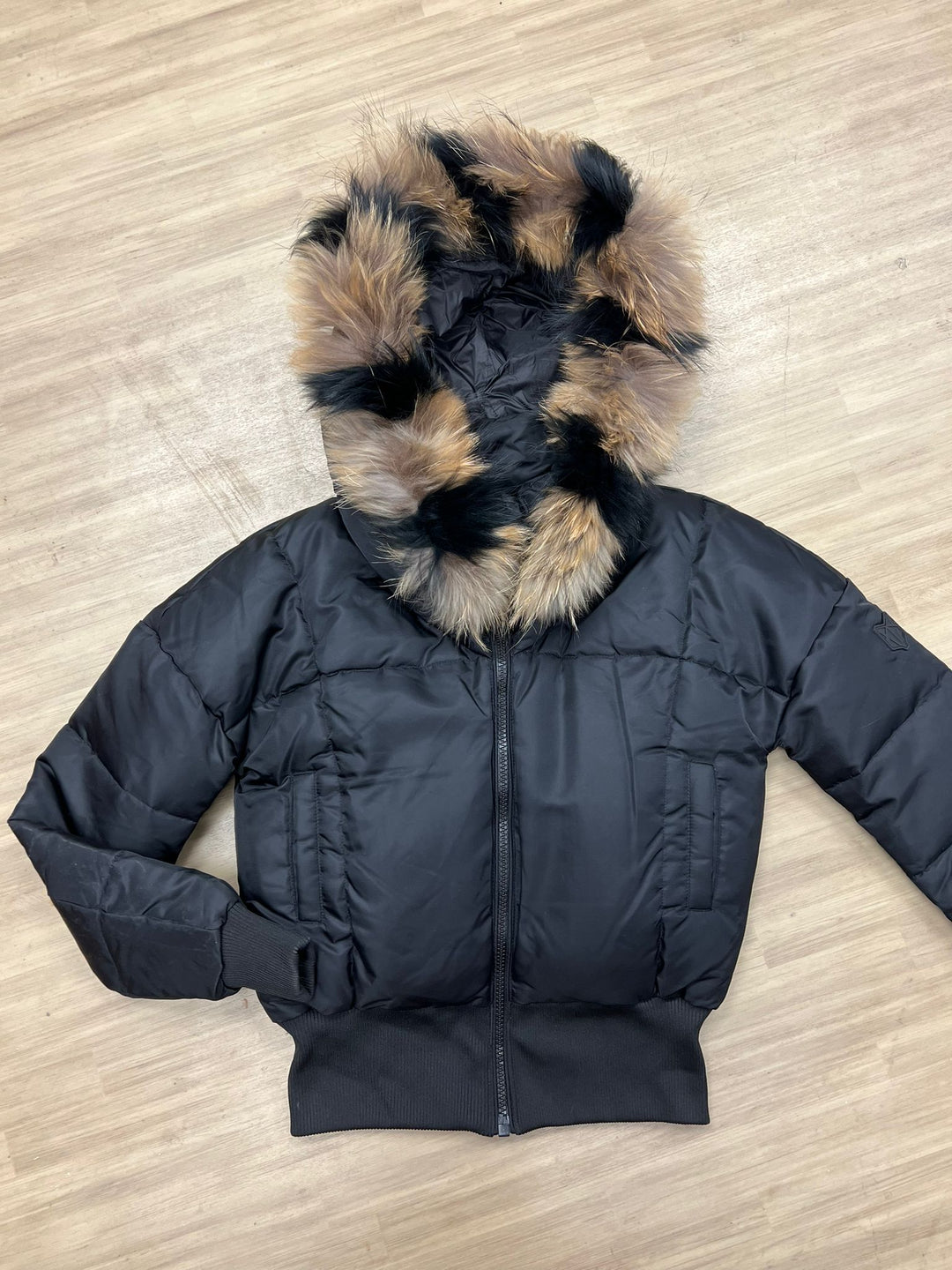 TEEN FULL FUR BOMBER-BLACK-Natural/Black stripes Fur