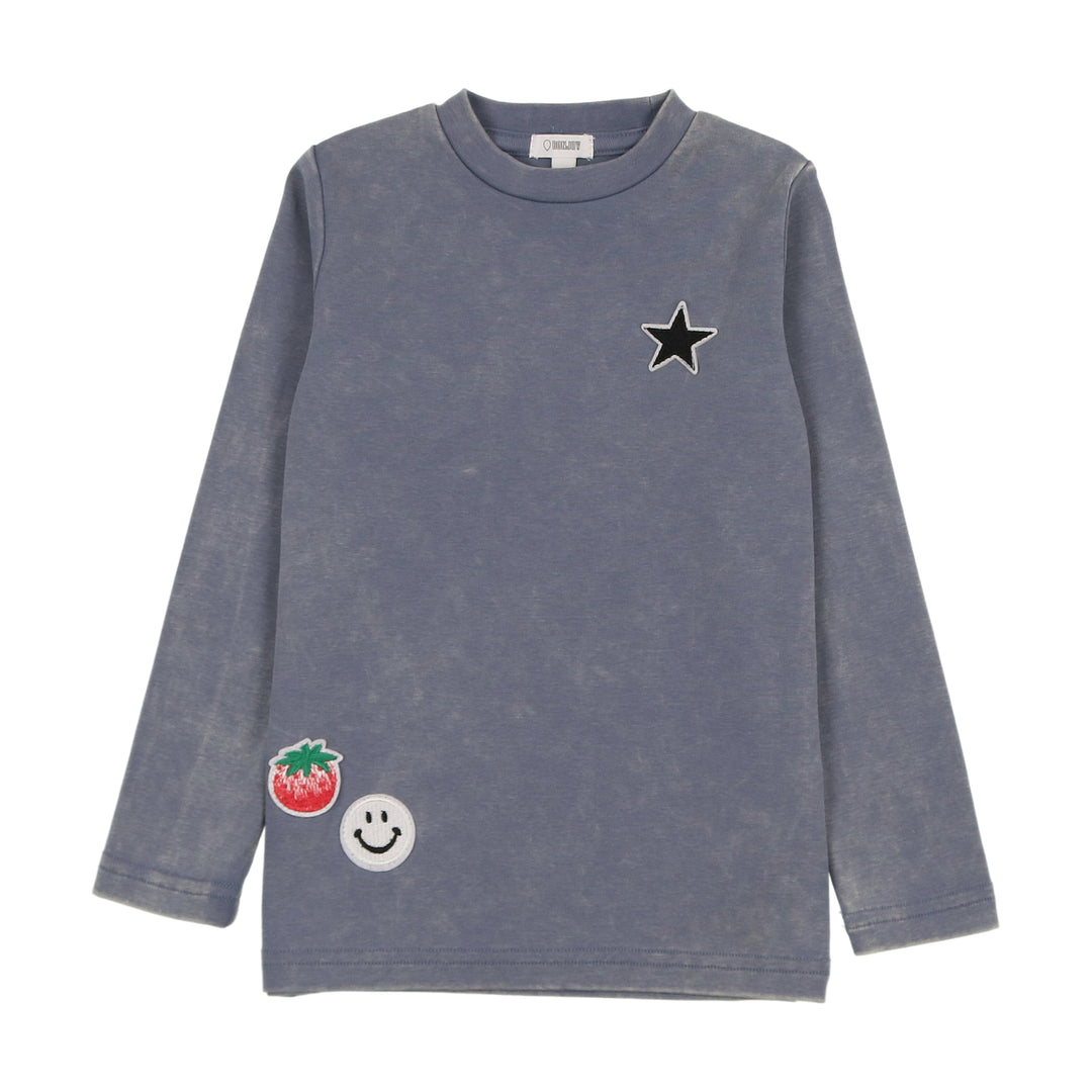 BTS25004LT-Long Sleeve Patch Tshirt-Blue Wash