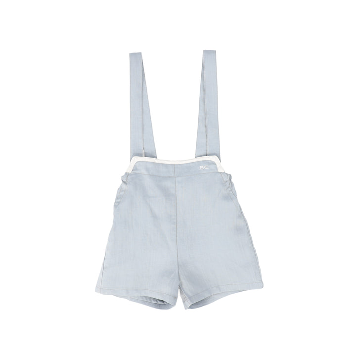 C-19218-Linen Trim Overall Shorts -Light Blue