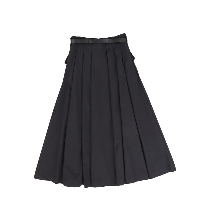 C-19604-Poplin Zipper Front Skirt -Black