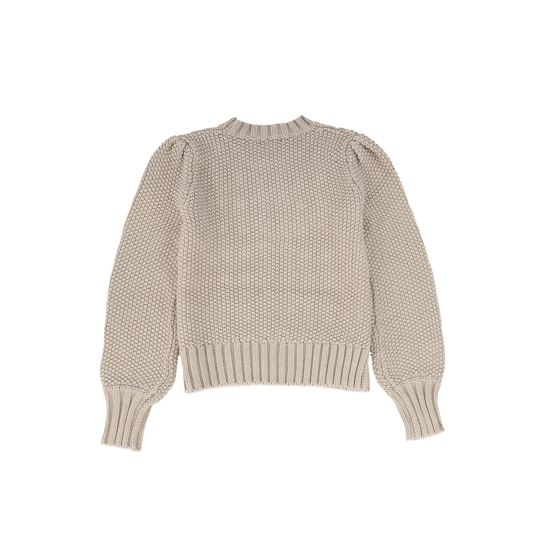 C14642-CABLE KNIT PUFF SLEEVE SWEATER-Oatmeal