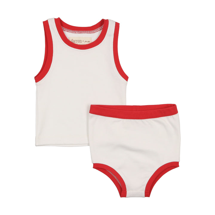 F287-TENNIS TANK SET-Ecru/Red