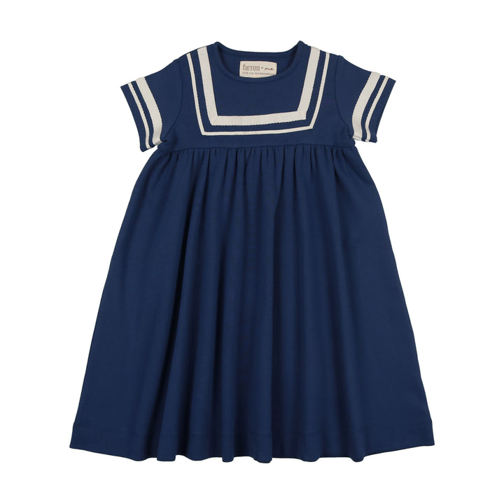 F286-TENNIS SHORT SLV SAILOR DRESS-Navy/Ecru