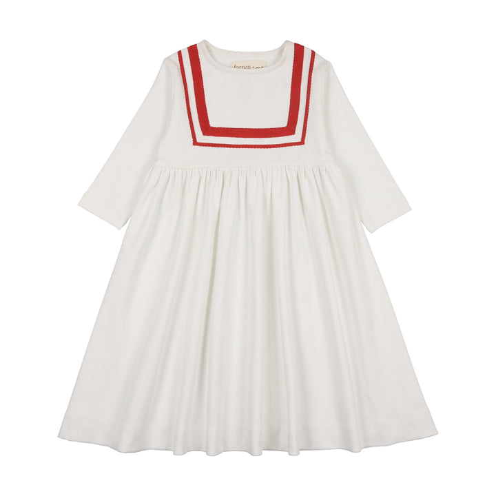 F286L-TENNIS 3/4 SLV SAILOR DRESS-Ecru/Red