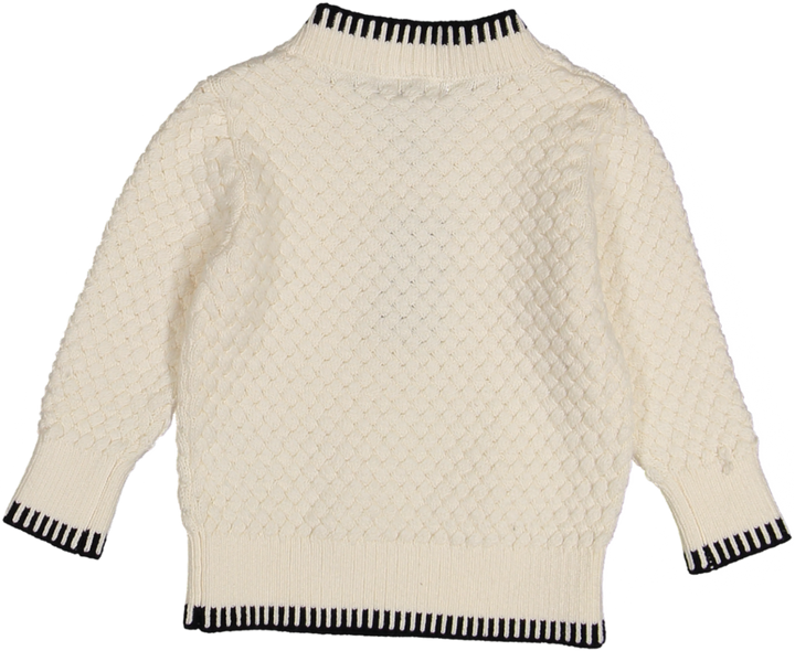 KENSIGTON V-NECK WEAVE SWEATER-Cream/Black