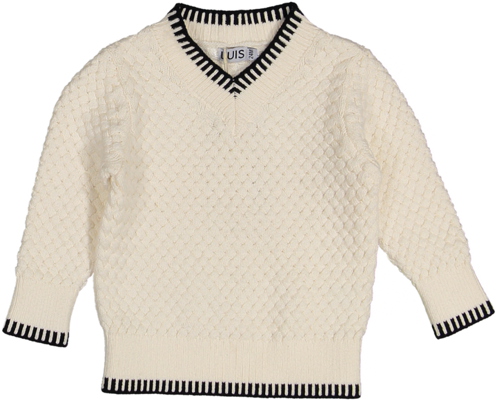 KENSIGTON V-NECK WEAVE SWEATER-Cream/Black