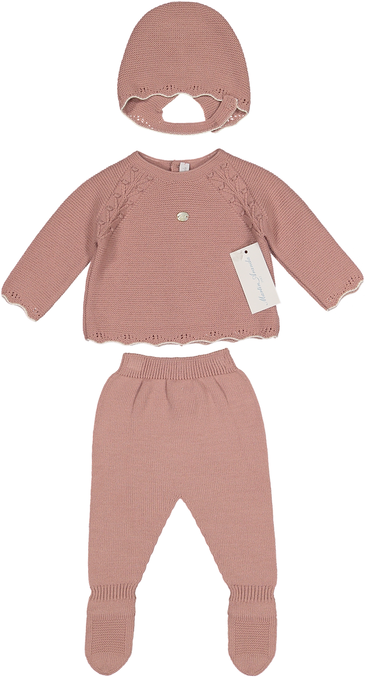 004-10210-SWEATER SET & BONNET-ROSE CARAMELO