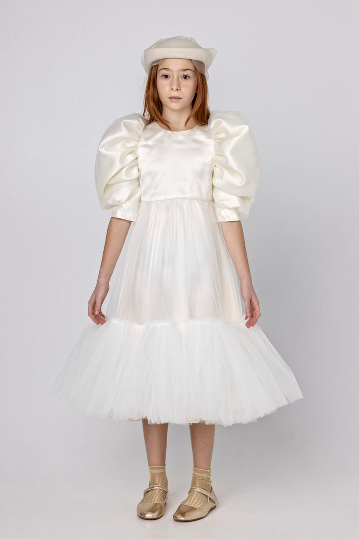 AW23-17-JACKIE DRESS (SHORT)-Ivory Tulle