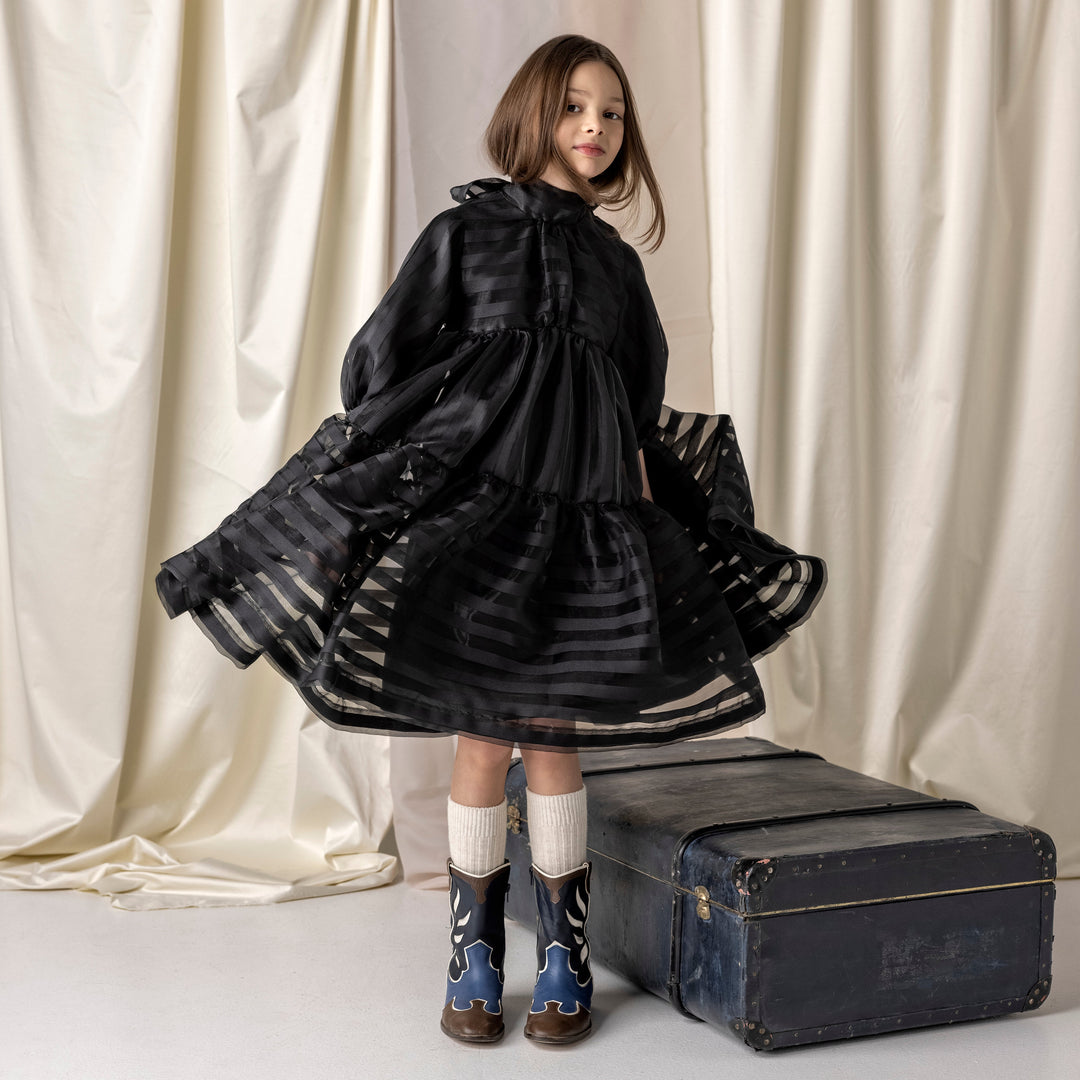 AW24-07/5-Elanie dress-Black striped organza